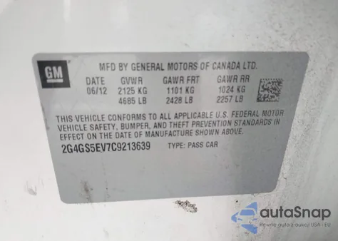 2012 Buick Regal Turbo - Premium 1 from USA, damaged, VIN 2G4GS5EV7C9213639